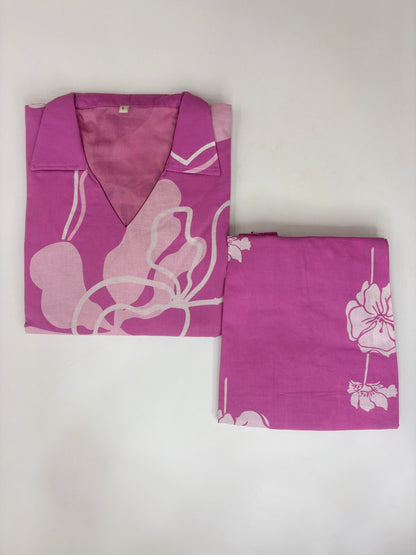 Pink Large Floral Print Kurti Set