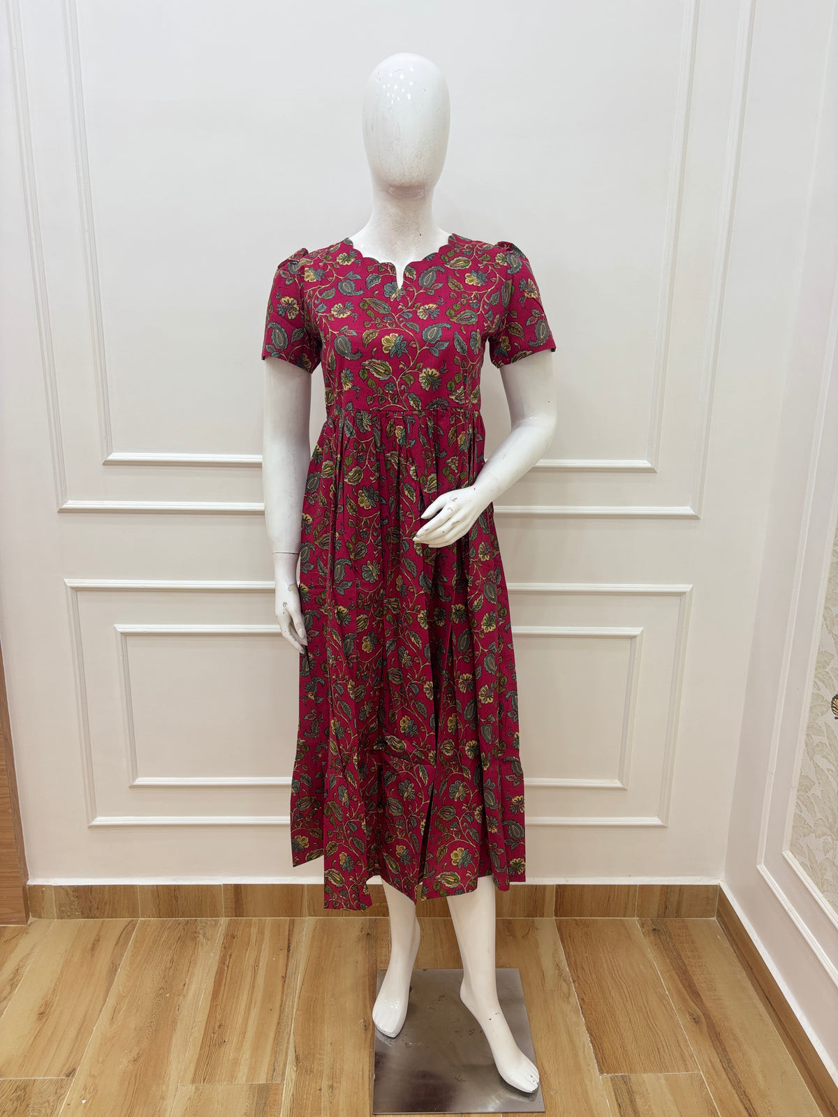 Maroon Paisley Floral Print Pure Jaipur Cotton Non-Feeding Maxi