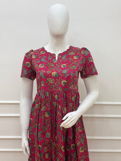 Maroon Paisley Floral Print Pure Jaipur Cotton Non-Feeding Maxi