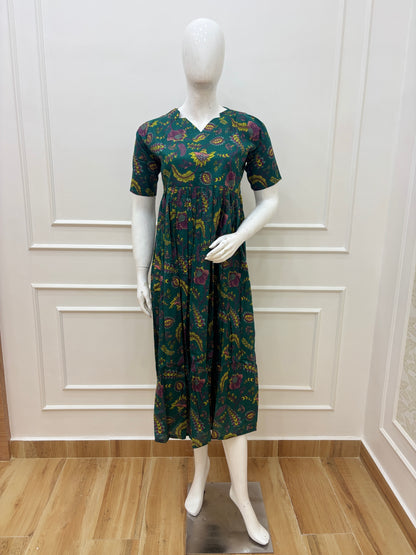 Teal Paisley Bloom Jaipur Cotton Non Feeding Maxi Dress