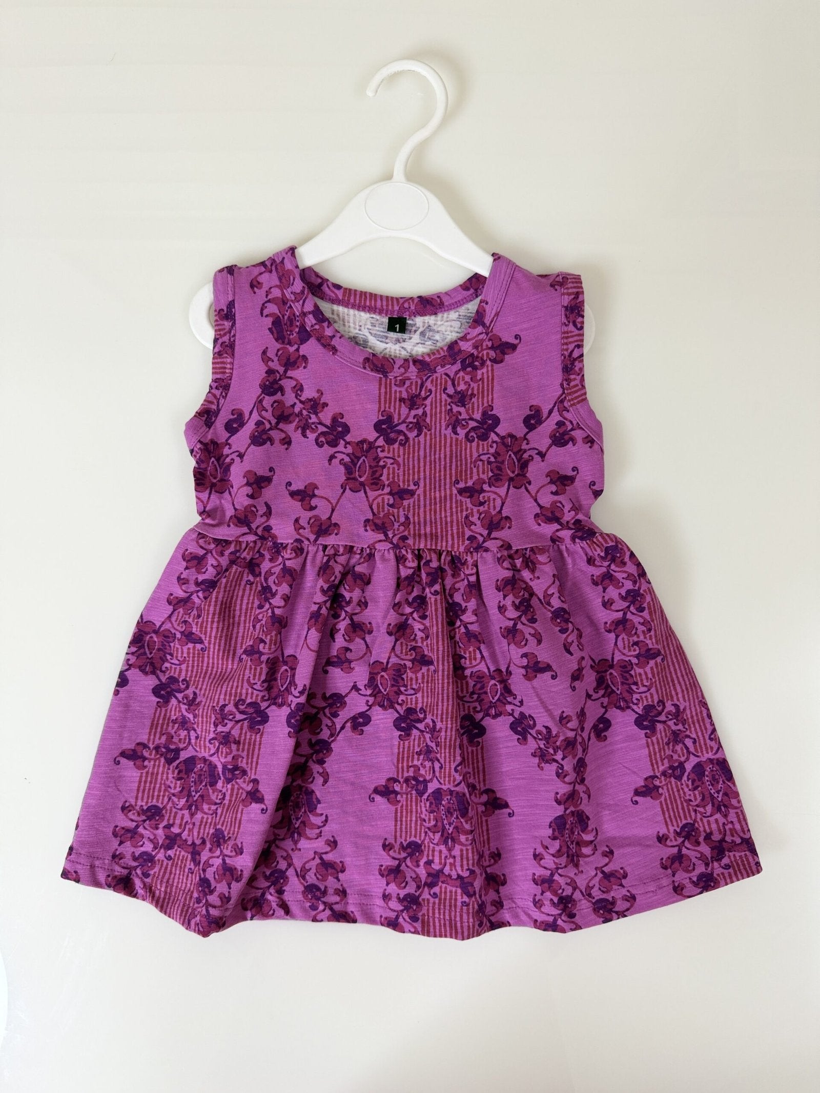 Magenta & Purple Ornamental Print Sleeveless Frock