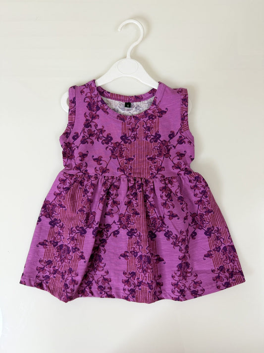 Magenta & Purple Ornamental Print Sleeveless Frock