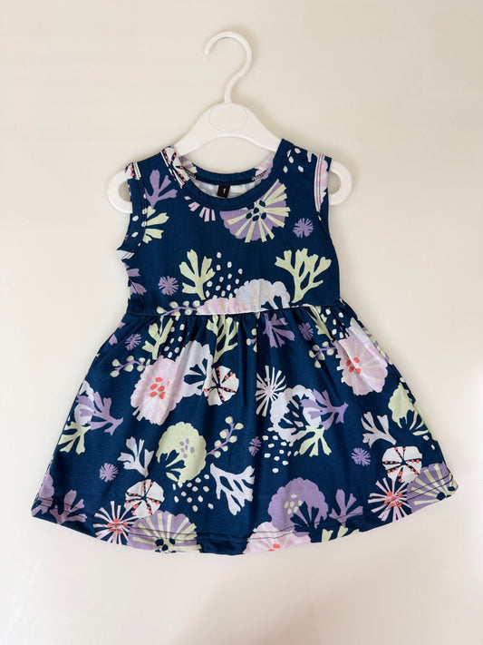 Navy Blue Pastel Floral Print Sleeveless Frock
