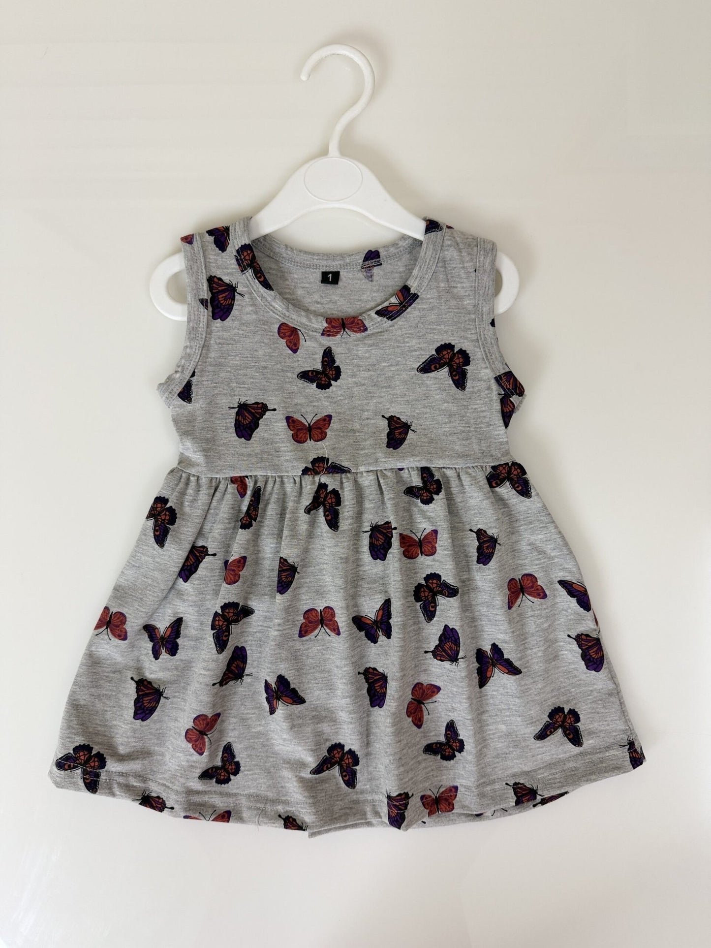 Grey Butterfly Print Sleeveless Frock