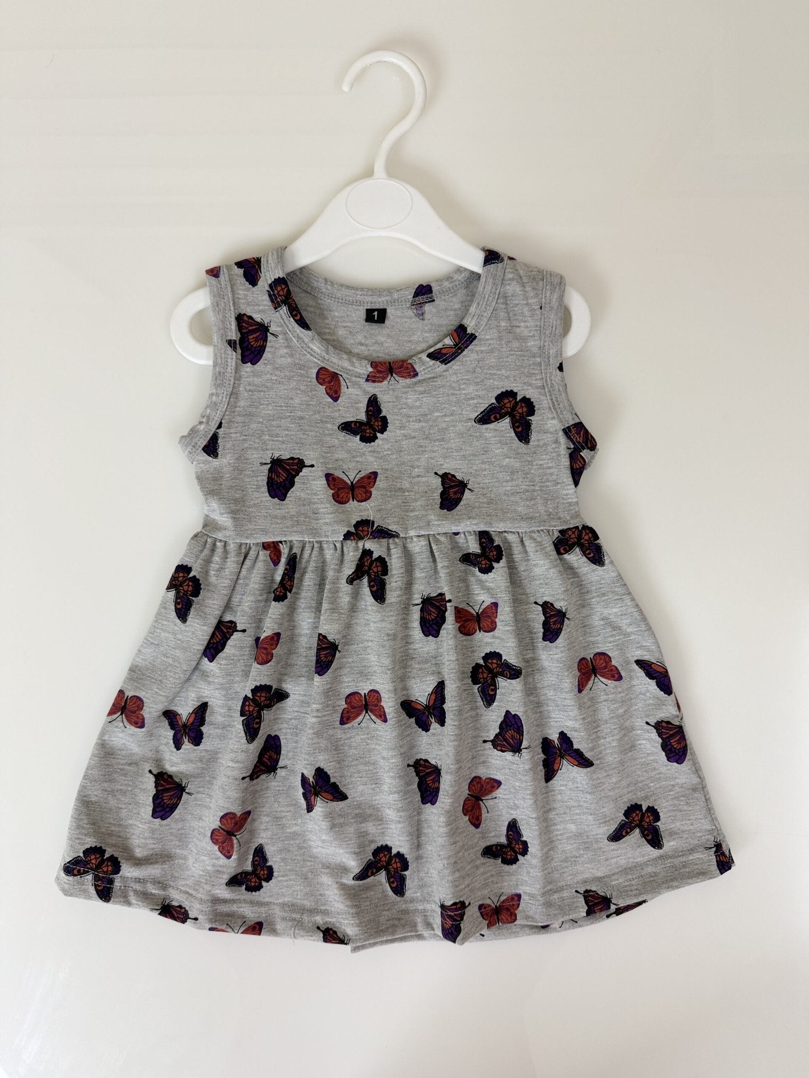 Grey Butterfly Print Sleeveless Frock