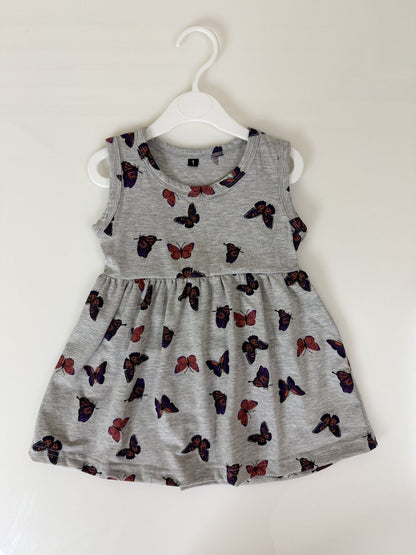 Grey Butterfly Print Sleeveless Frock