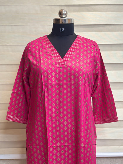 Rani Pink Golden Buti Kurti Top
