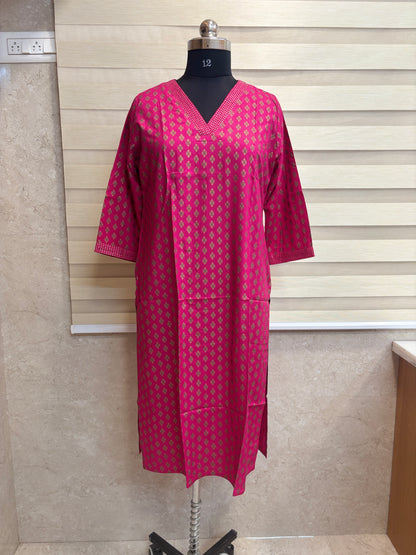 Rani Pink Golden Buti Kurti Top
