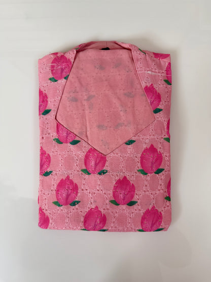 Pink Lotus Printed Hakoba Non Feeding Maxi
