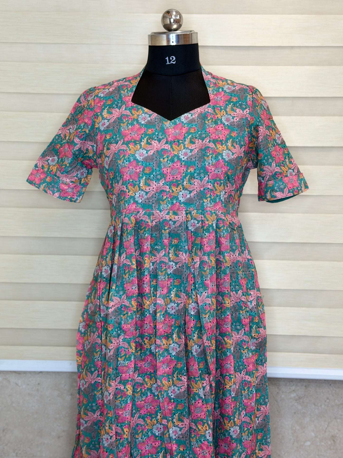 Teal Pink Floral Printed Hakoba Non Feeding Maxi