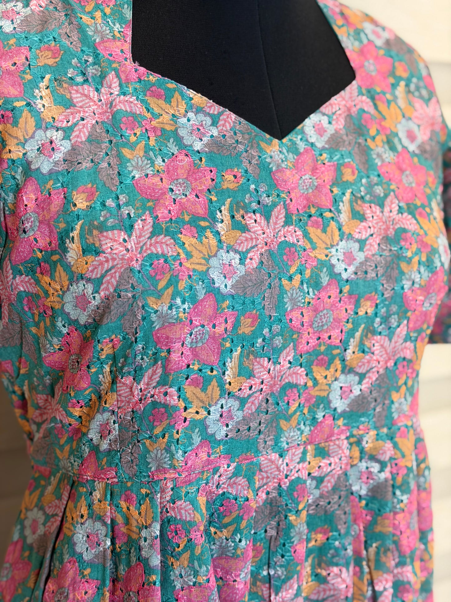 Teal Pink Floral Printed Hakoba Non Feeding Maxi