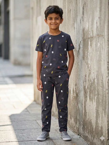Black Mickey Icon Print T-Shirt and Pant Co-ords