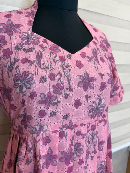 Peach Pink Floral Printed Hakoba Non Feeding Maxi