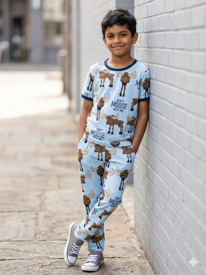 Sky Blue Moose Print T-Shirt and Pant Co-ords