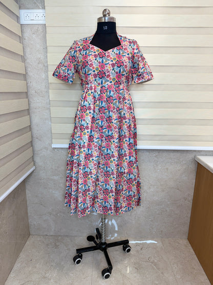 Off White Multicolor Floral Printed Hakoba Non Feeding Maxi