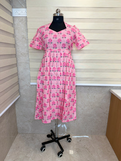 Pink Lotus Printed Hakoba Non Feeding Maxi