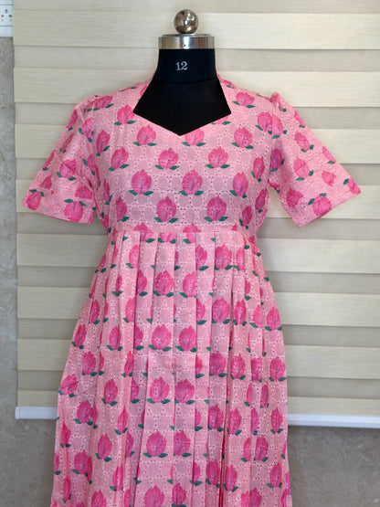 Pink Lotus Printed Hakoba Non Feeding Maxi