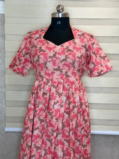 Peach Pink Tie-Dye Printed Hakoba Non Feeding Maxi