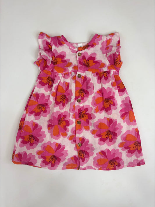 Pink & Orange Floral Front-Open Frock
