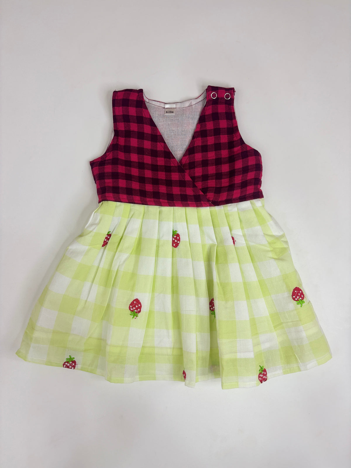 Berry Red & Lime Green Strawberry Check Kids Frock