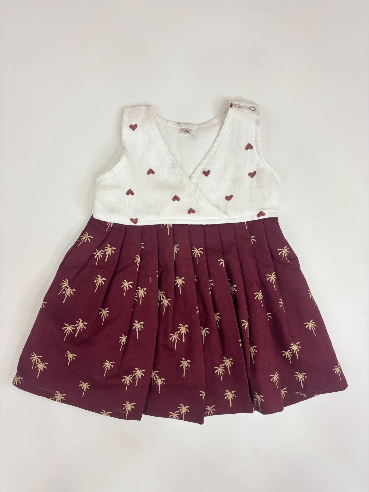 Maroon Palm Tree Print Ivory Bodice Kids Frock