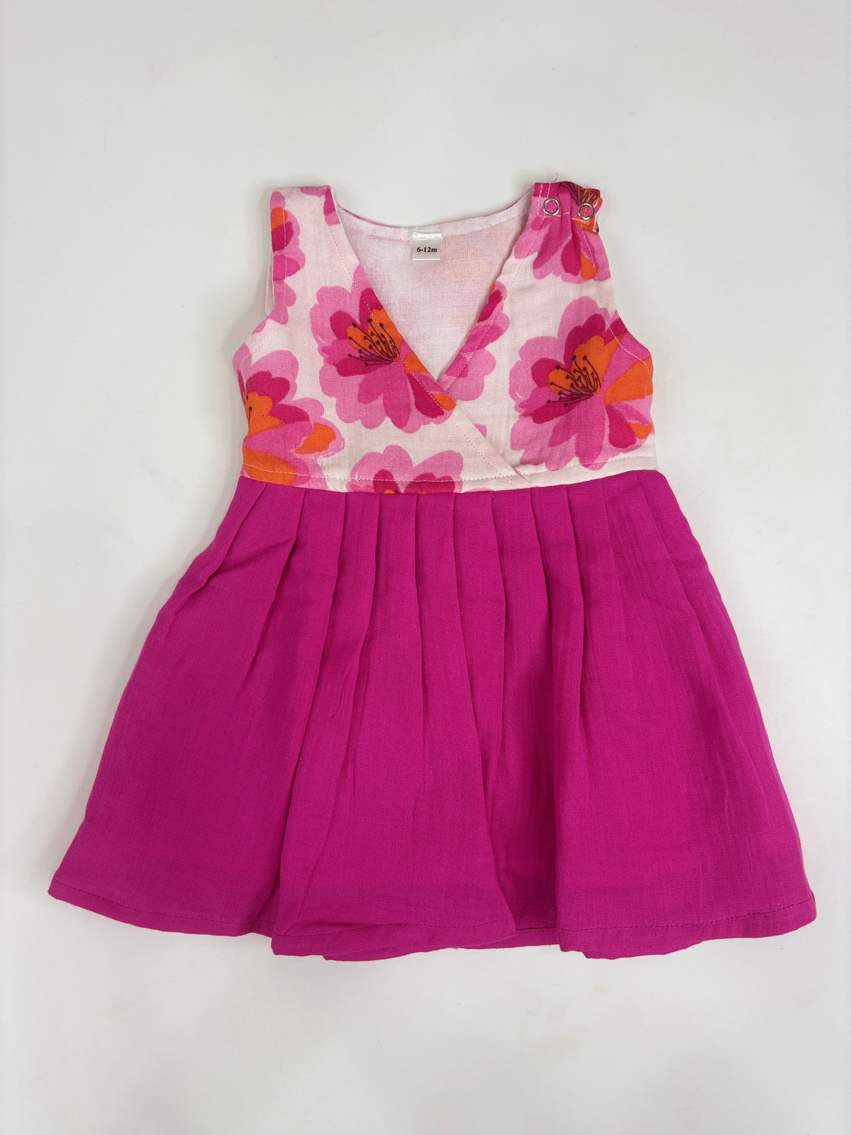 Magenta Floral Print Pink Bodice Kids Frock
