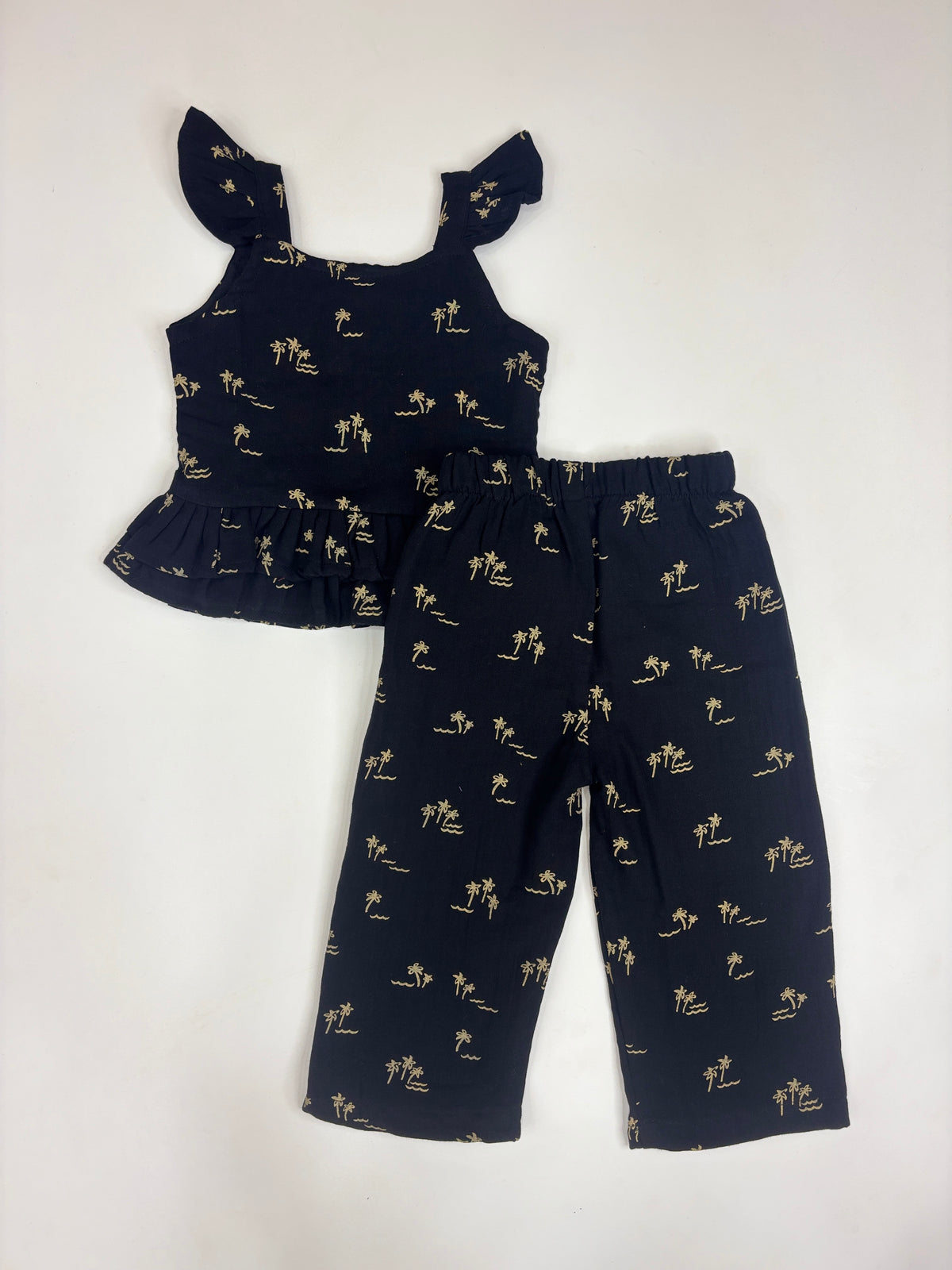 Navy Blue Palm Tree Print Kids Co-Ord Set