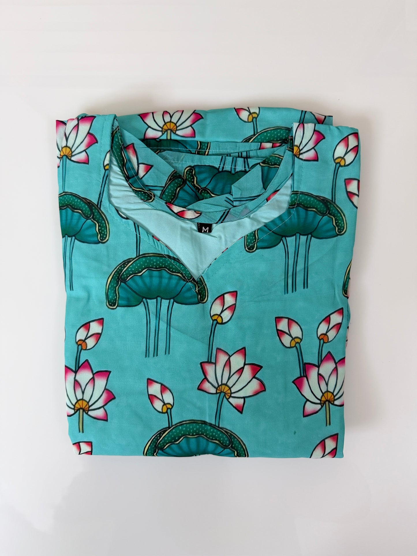 Aqua Blue Lotus Printed Georgette Outdoor Non-Feeding Maxi