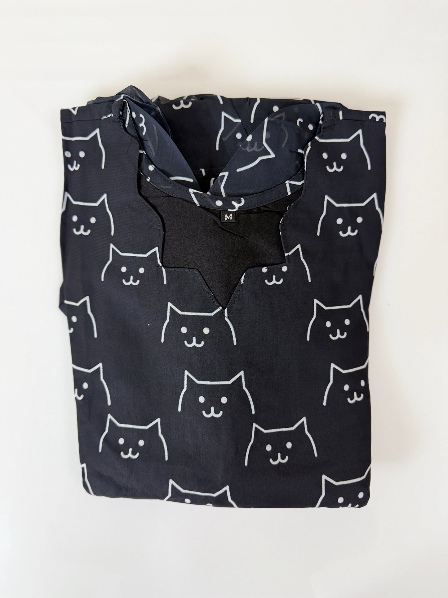 Black White Cat Printed Georgette Outdoor Non-Feeding Maxi