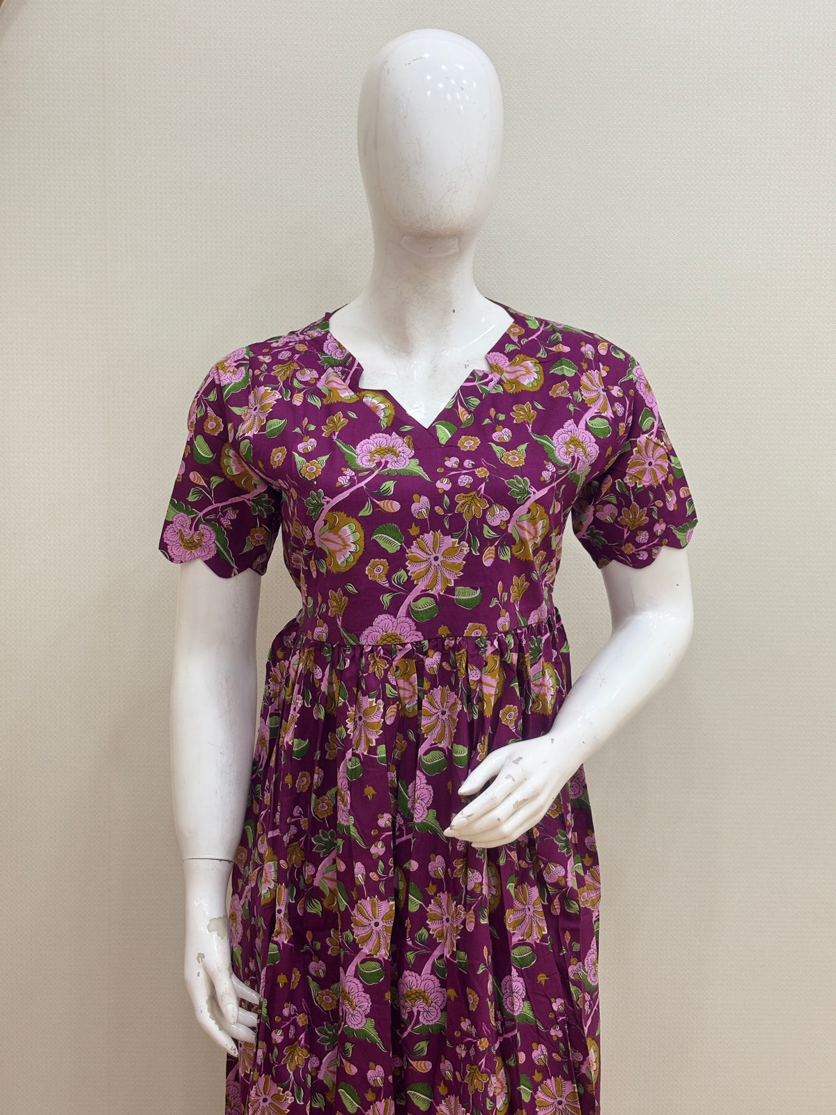 Plum Purple Multicolor Floral Vine Print Pure Jaipur Cotton Non-Feeding Maxi