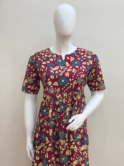Maroon Floral Bloom Jaipur Cotton Non Feeding Maxi