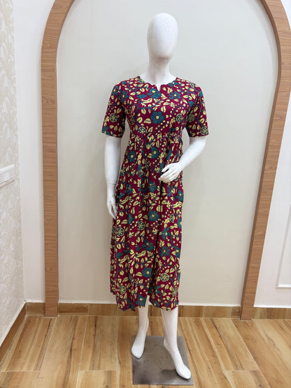 Maroon Floral Bloom Jaipur Cotton Non Feeding Maxi