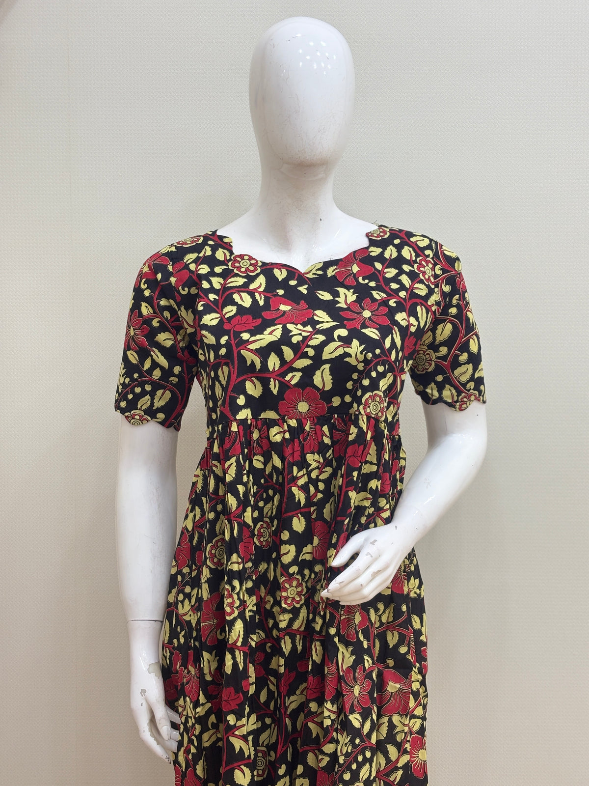 Black Maroon & Mustard Floral Vine Print Pure Jaipur Cotton Non-Feeding Maxi