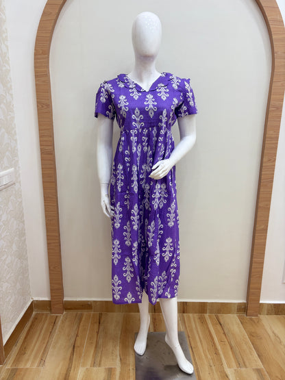 Royal Purple White Ornamental Buta Print Pure Jaipur Cotton Non-Feeding maxi