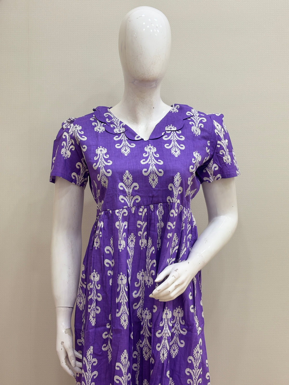 Royal Purple White Ornamental Buta Print Pure Jaipur Cotton Non-Feeding maxi