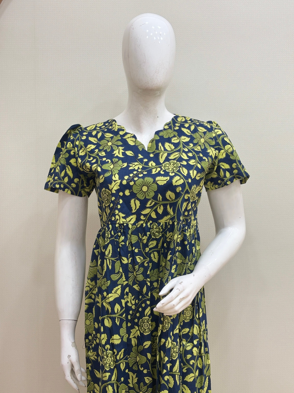 Navy Blue Floral Print Pure Jaipur Cotton Non-Feeding Maxi