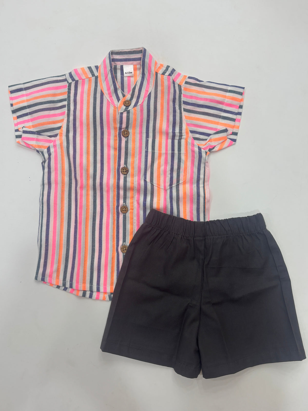 Multicolor Kids Striped Shirt & Shorts Co-Ord Set