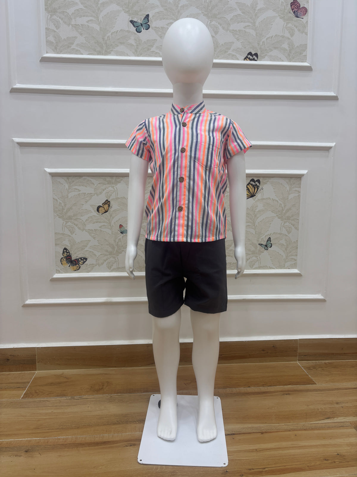 Multicolor Kids Striped Shirt & Shorts Co-Ord Set