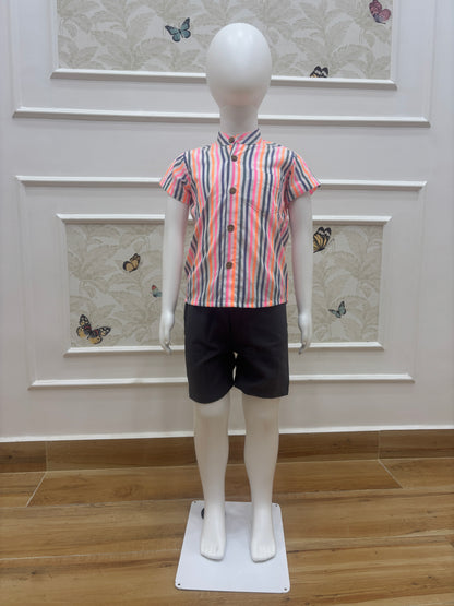 Multicolor Kids Striped Shirt & Shorts Co-Ord Set