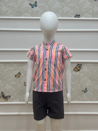 Multicolor Kids Striped Shirt & Shorts Co-Ord Set