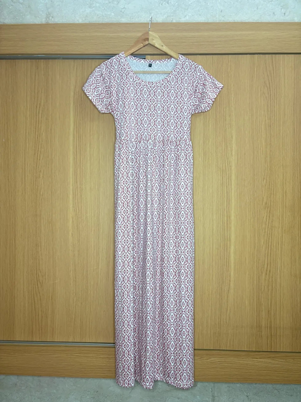 Brown Geometric Printed Round Neck Lounge Frock