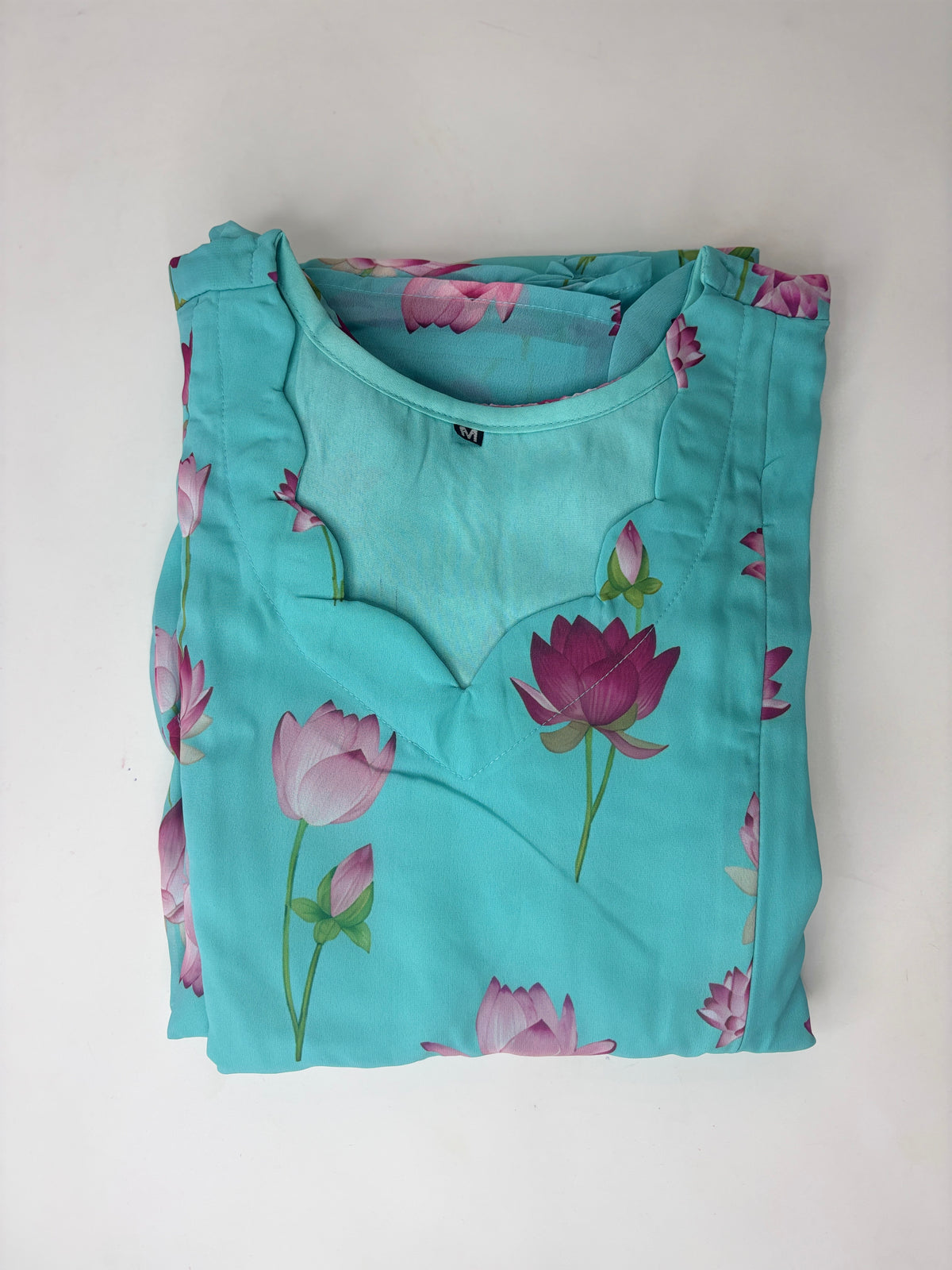 Aqua Blue Lotus Floral Print Non-Feeding Maxi