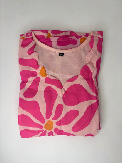Pink Abstract Floral Print Non-Feeding Maxi