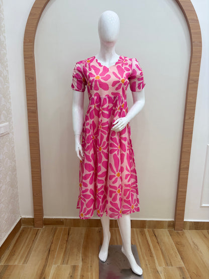 Pink Floral Print Feeding Maxi Dress