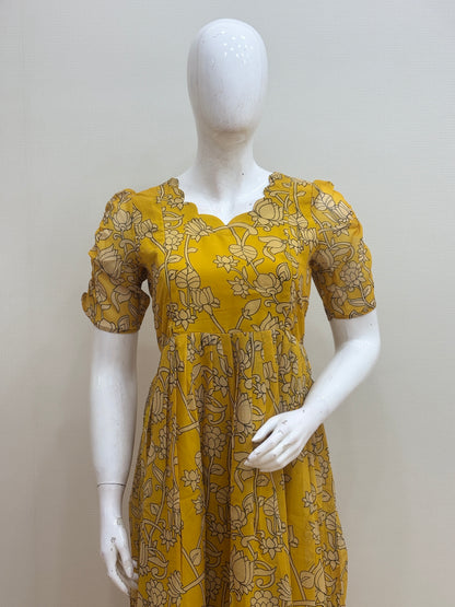 Mustard Yellow Floral Print Feeding Maxi Dress