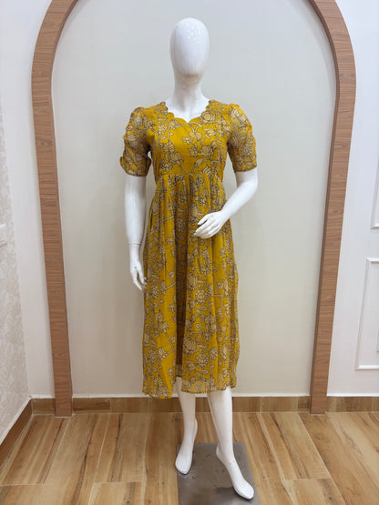 Mustard Yellow Floral Print Feeding Maxi Dress