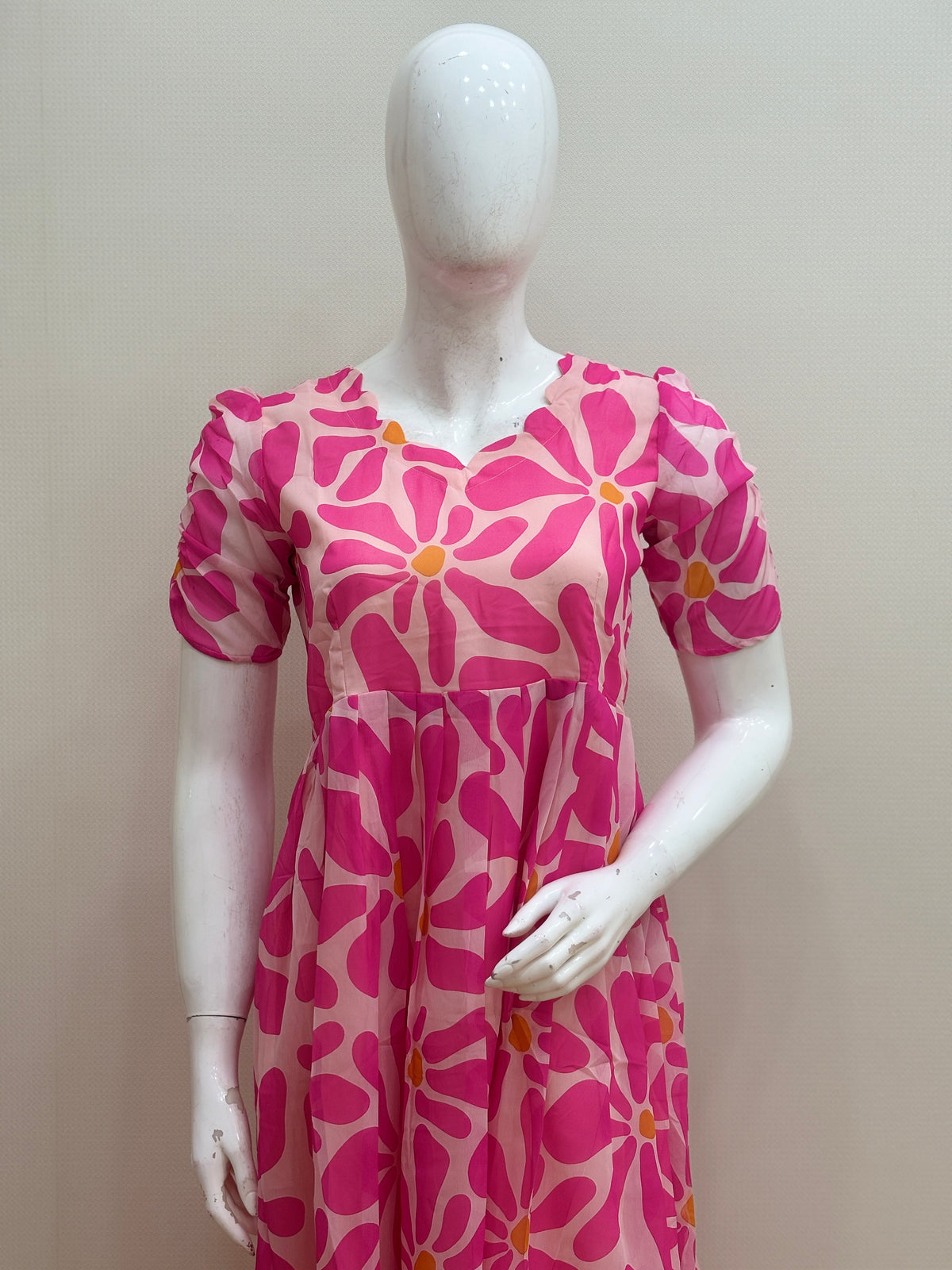 Pink Abstract Floral Print Non-Feeding Maxi