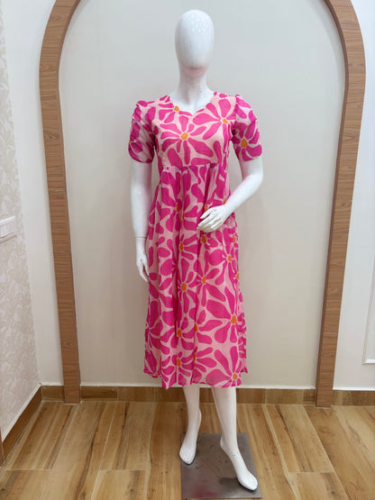 Pink Abstract Floral Print Non-Feeding Maxi