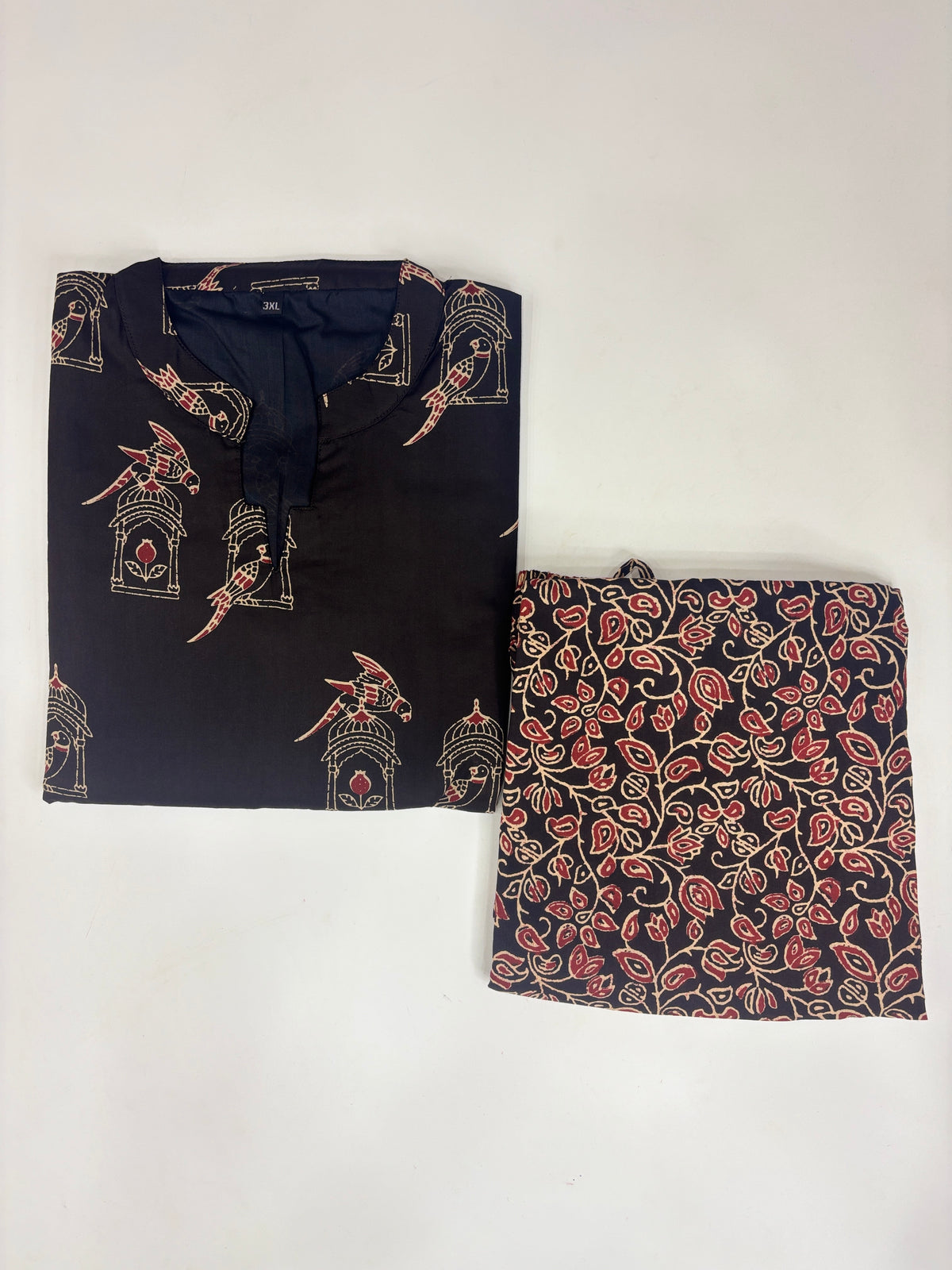 Black Birdcage Parrot  Print Kurti Set