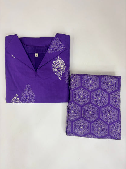 Royal Purple Floral Booti Kurti Set